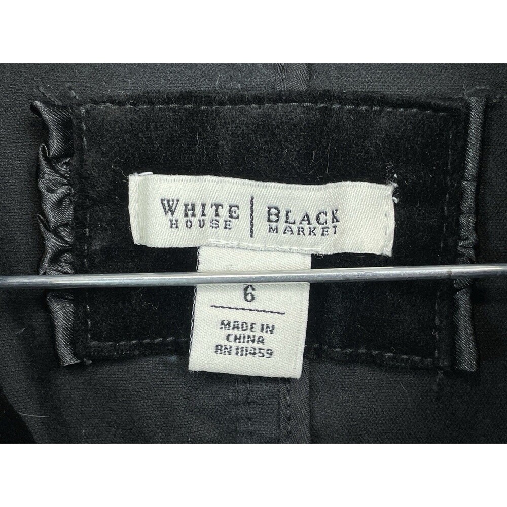 WHBM Women 6 Velvet Blazer Jacket Cropped Ruffle Trim Satin Black Victorian Chic - Picture 6 of 9